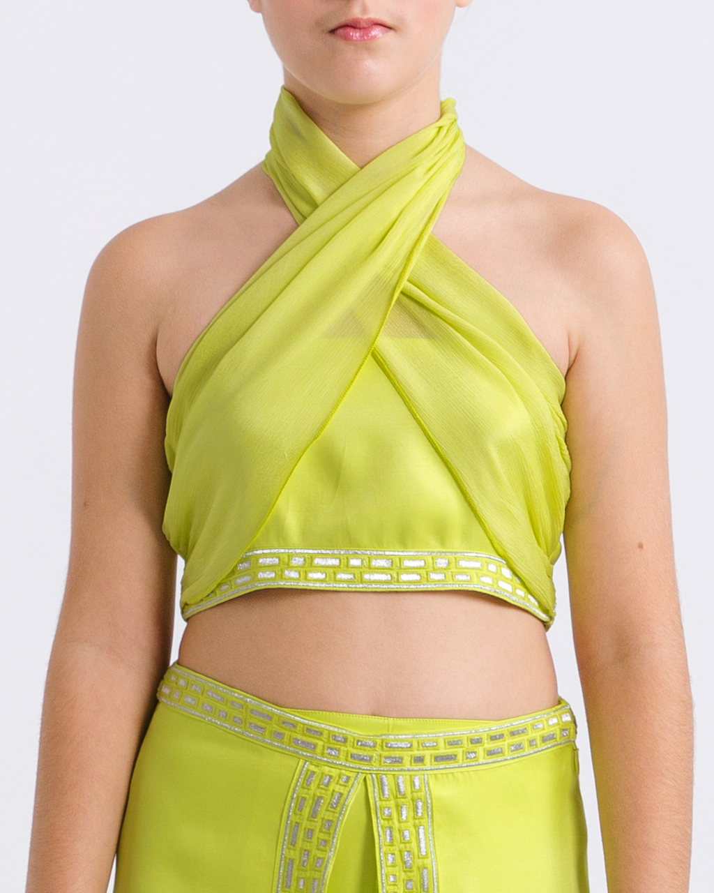 Aurianna High-Neck Halter Wrap Top